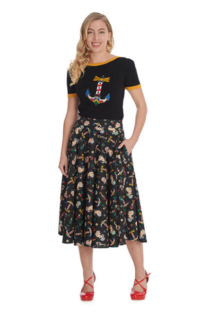 Anchor Pin Up Print Swing Skirt