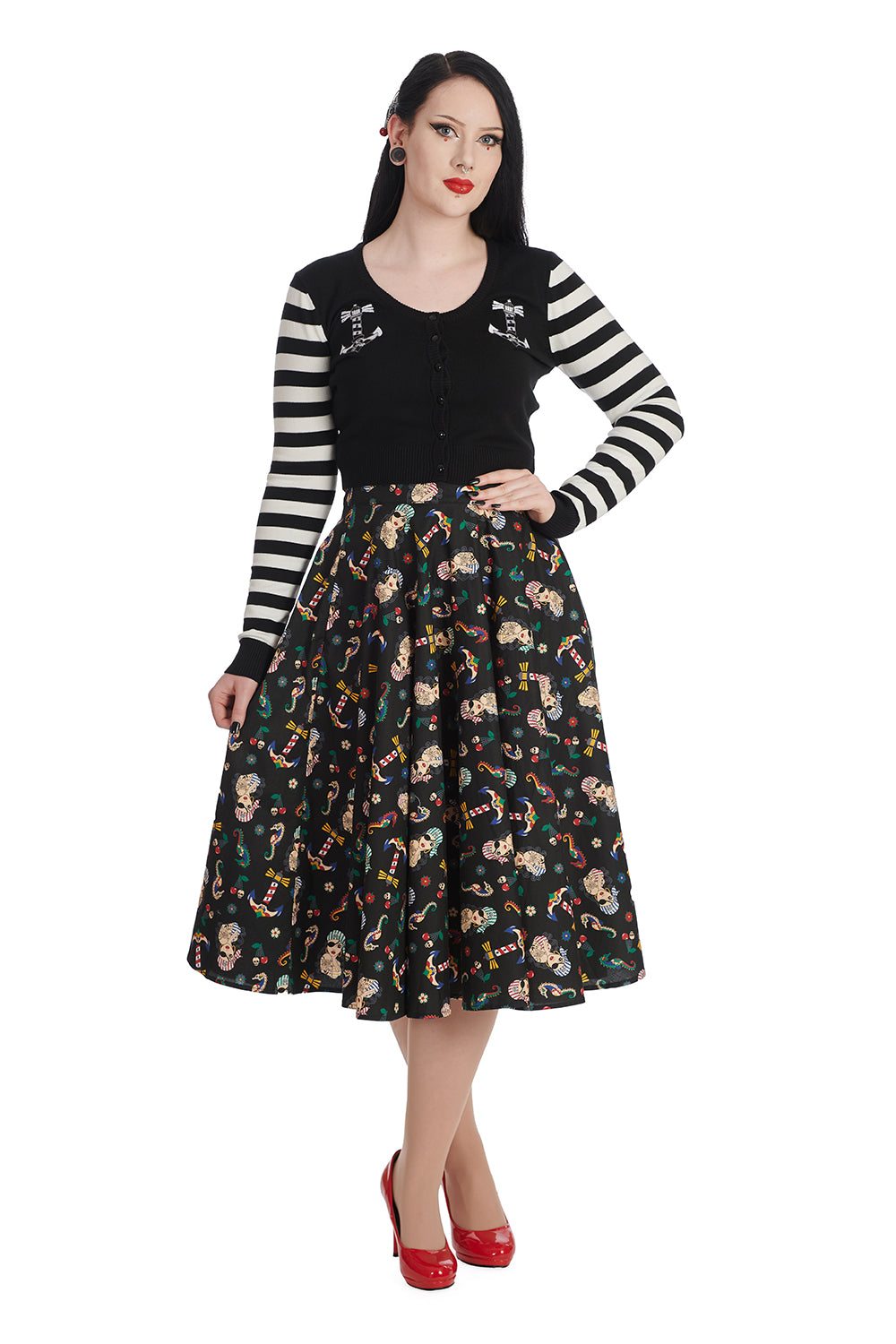 Anchor Pin Up Print Swing Skirt