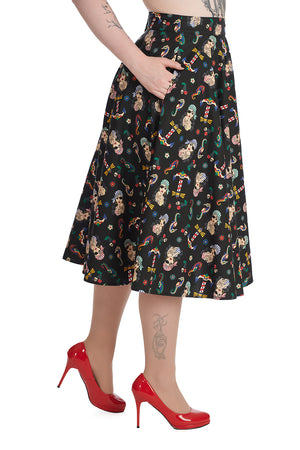 Anchor Pin Up Print Swing Skirt