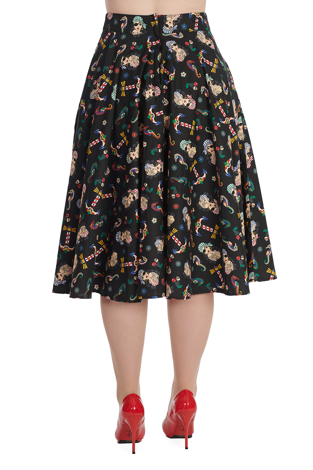 Anchor Pin Up Print Swing Skirt