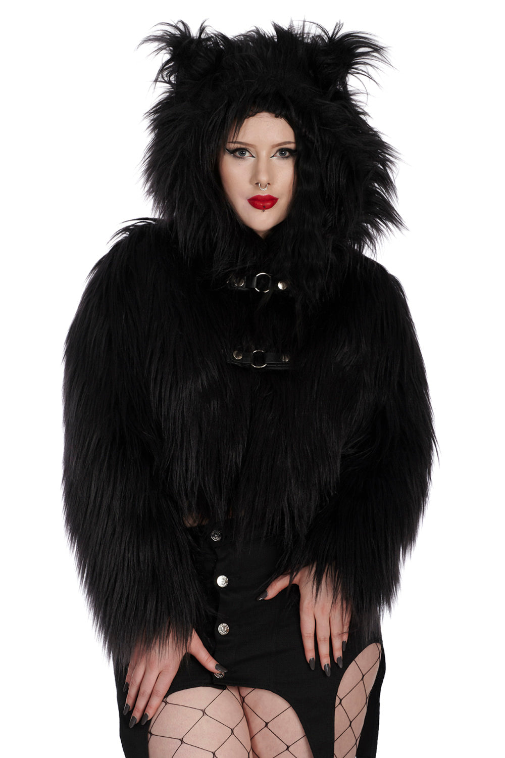 Black fuzzy jacket with hood hotsell