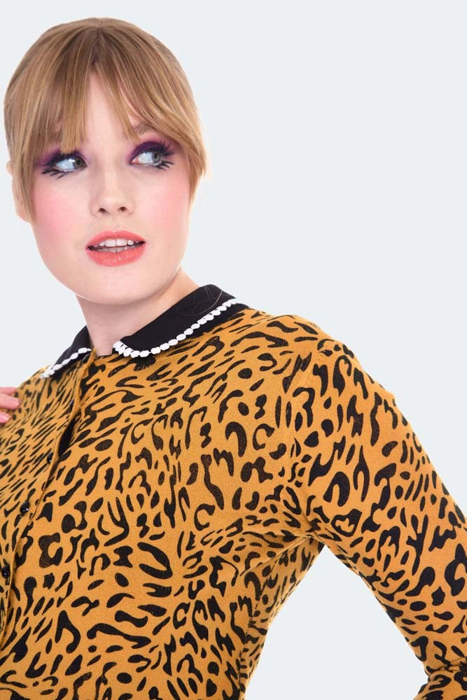 50s Mustard Leopard Print Cardigan by Voodoo Vixen Dark Fashion Clothing