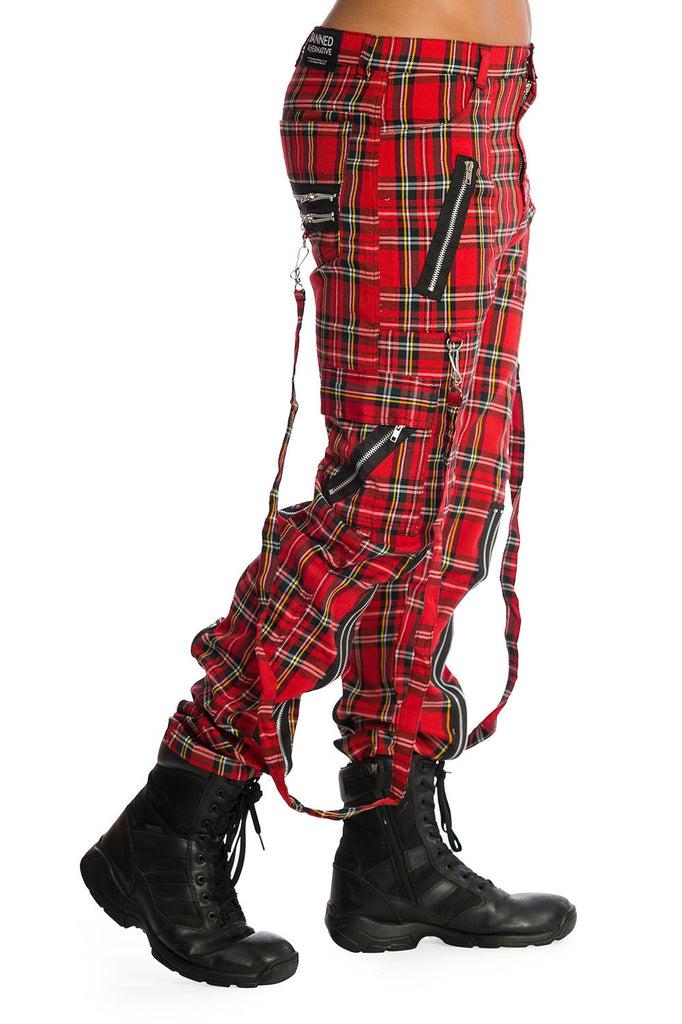 Buy Red Check Kurta- Black Trousers Set Online - Aurelia