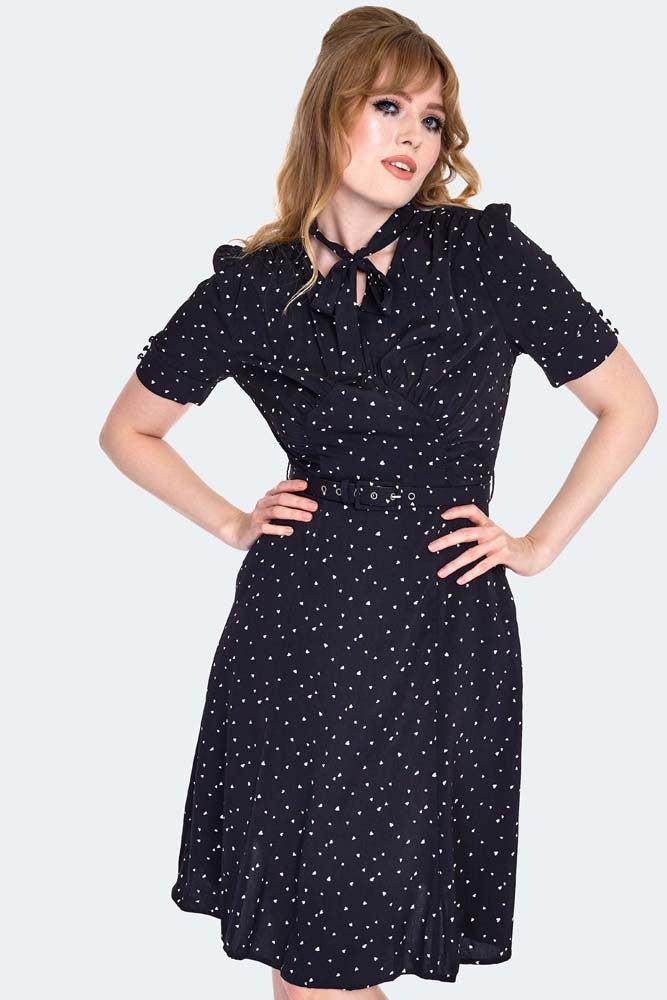 Frances Heart Polka Dot Tea Dress-Voodoo Vixen-Dark Fashion Clothing