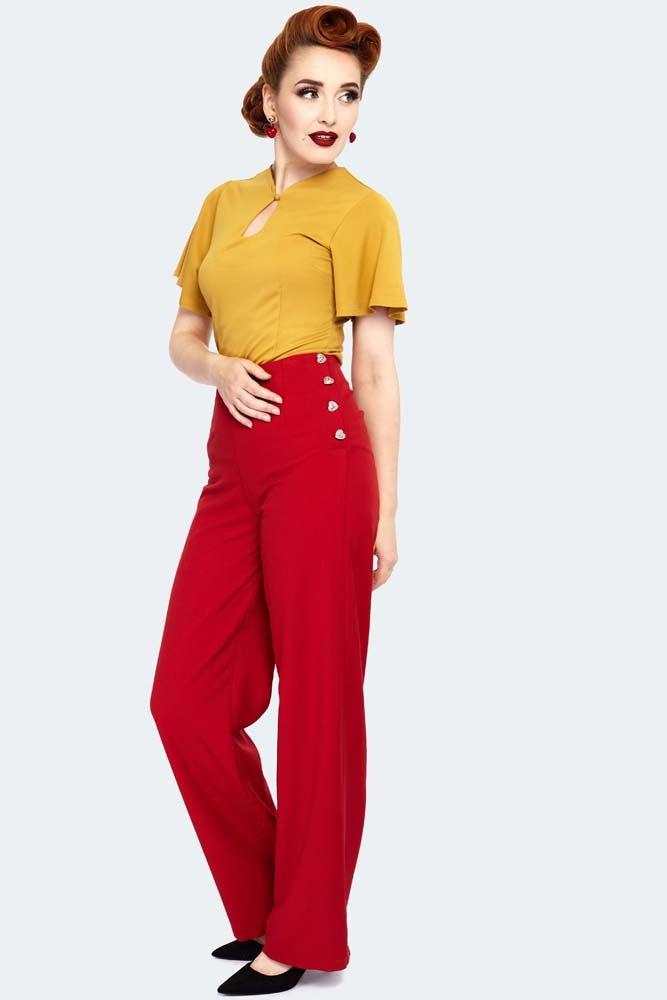 High-waist, flared trousers - Dark Red