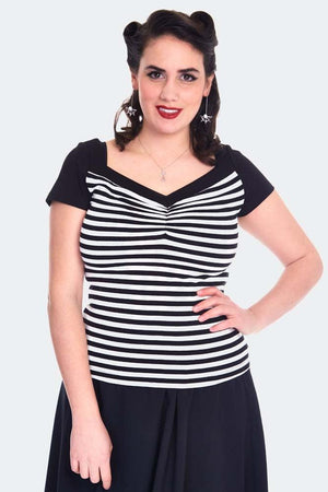 Striped Short Sleeve Low Neck Top-Voodoo Vixen-Dark Fashion Clothing