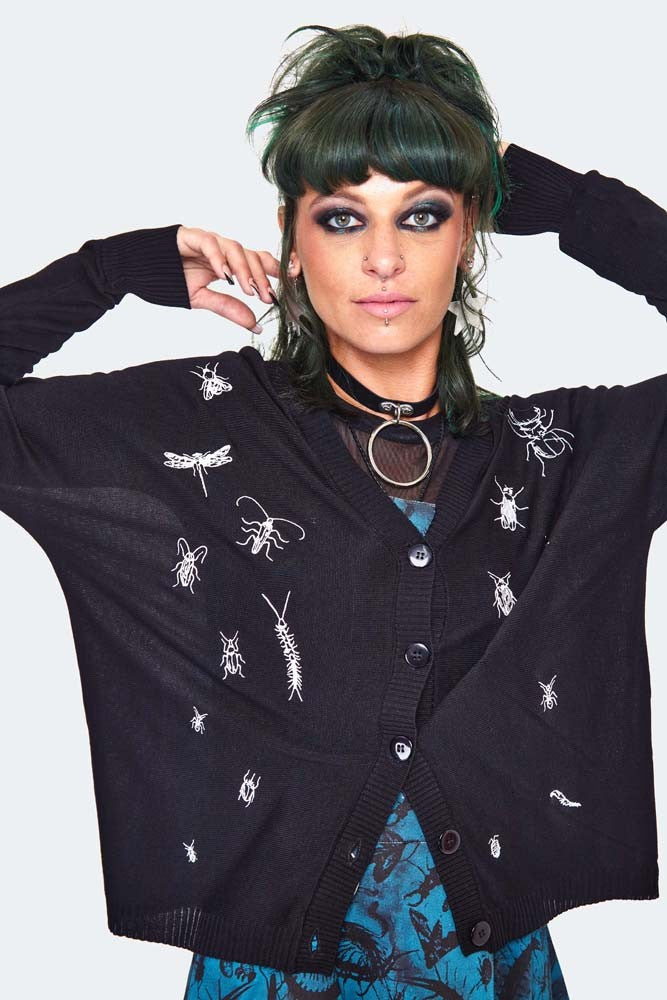 Insect Embroidered Slouchy Cardigan Jawbreaker Dark Fashion