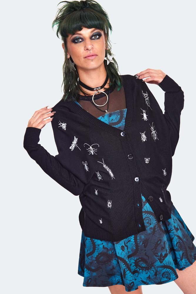 Insect Embroidered Slouchy Cardigan Jawbreaker Dark Fashion