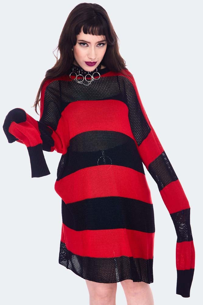 Red and black contrast sales dress