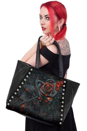 Burnt Rose - Tote Bag - Pu Leather Studded-Spiral-Dark Fashion Clothing