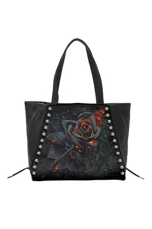 Burnt Rose - Tote Bag - Pu Leather Studded-Spiral-Dark Fashion Clothing