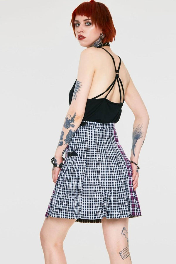 Contrast Check Buckled Mini-Kilt by Jawbreaker - Dark Fashion Clothing