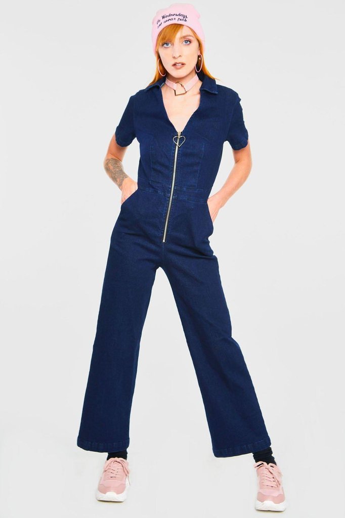 No Heart Denim Jumpsuit-Jawbreaker-Dark Fashion Clothing