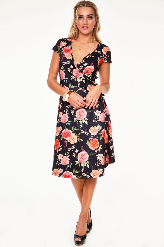 Rosabeth Gypsy Tea Rose Flutter Collar Wrap Dress by Voodoo Vixen ...