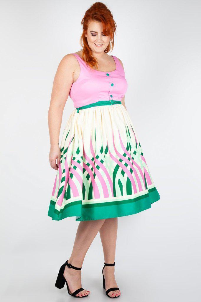 Sabrina Watermelon Border Print Flared Dress by Voodoo Vixen - Dark ...