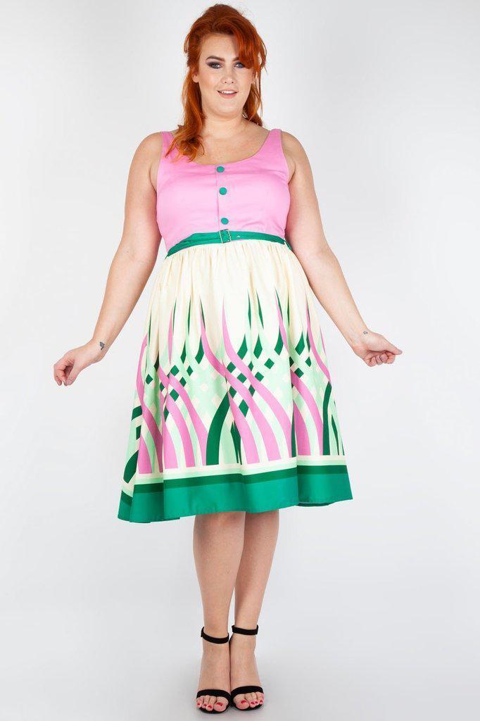 Sabrina Watermelon Border Print Flared Dress by Voodoo Vixen Dark Fashion Clothing