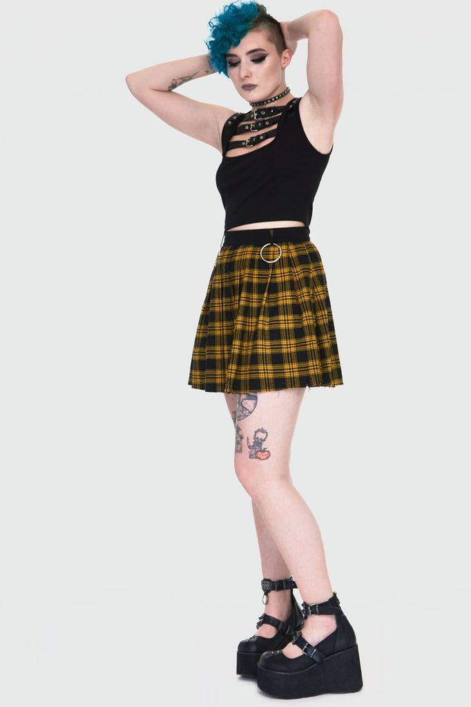 Dark yellow plaid skirt hotsell