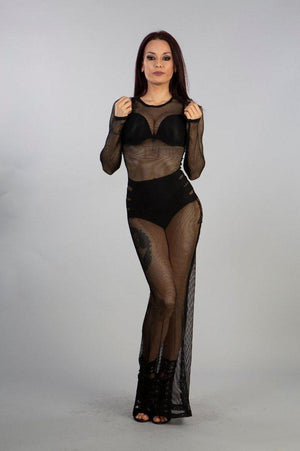 Adrianna Dress In Black Fishnet-Burleska-Dark Fashion Clothing