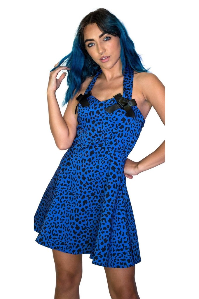 Aqua Leopard Blue Mini Dress Jessica