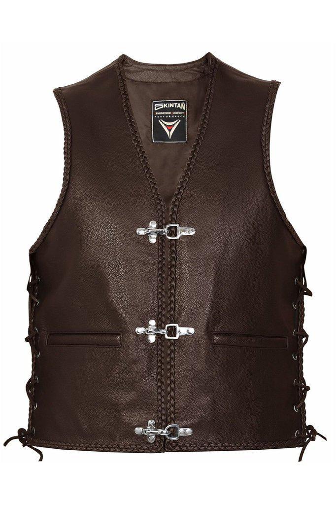 Skintan Leather Laced Hand Plaited Biker Vest Brace Dark Fashion Clothing