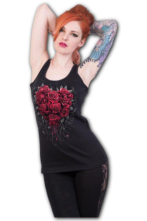 Bleeding Heart - Razor Back Top Black-Spiral-Dark Fashion Clothing