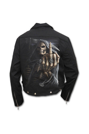 Bone Finger - Lined Biker Jacket Black-Spiral-Dark Fashion Clothing