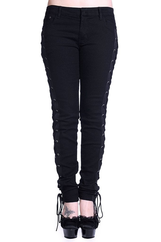 Banned Corset Style Black Skinny Jeans - Tbn428Blk - Dark Fashion Clothing