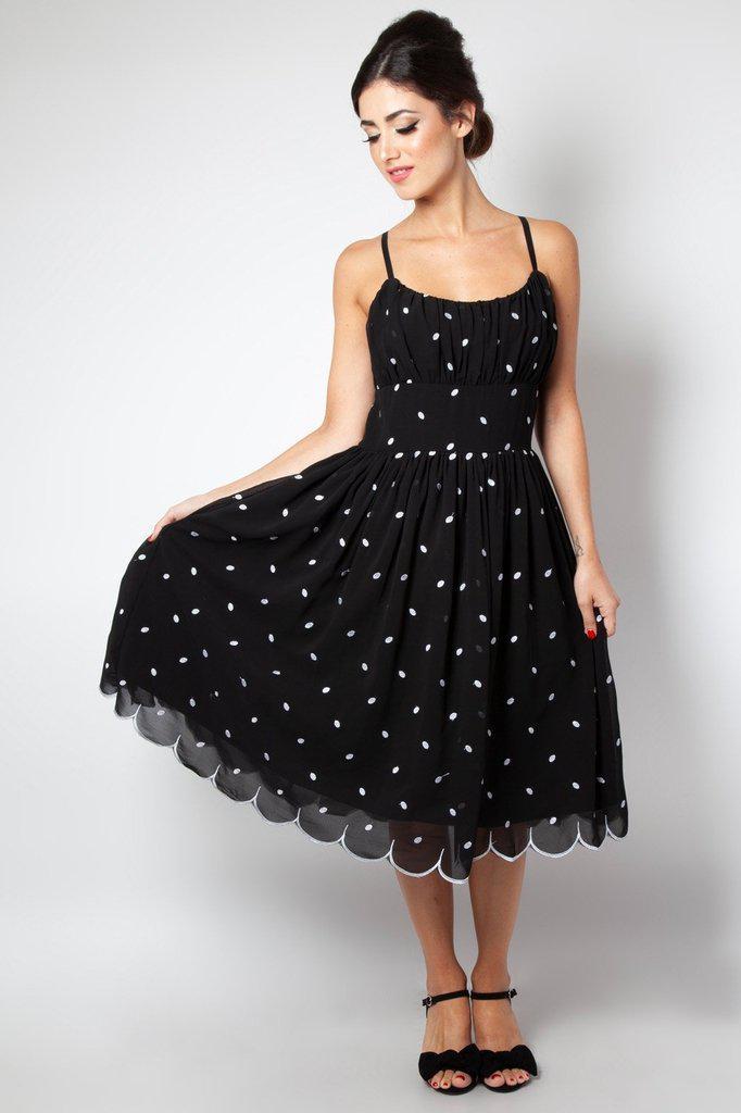 Dotty Polka Dot Flared Dress by Voodoo Vixen Dark Fashion Clothing