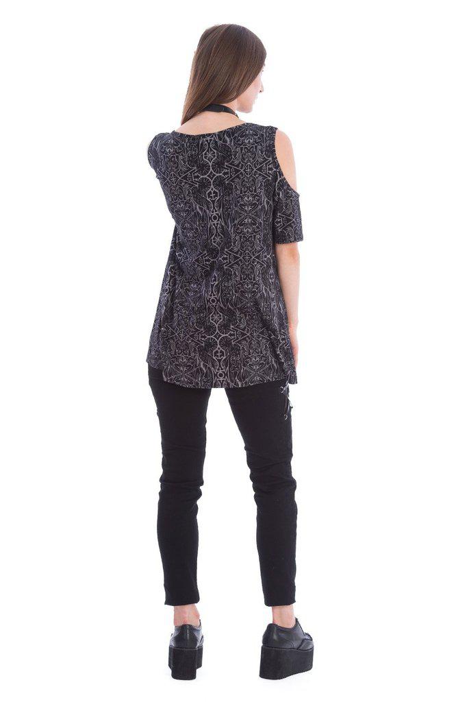 Esoteric Cold Shoulder Top-Banned-Dark Fashion Clothing