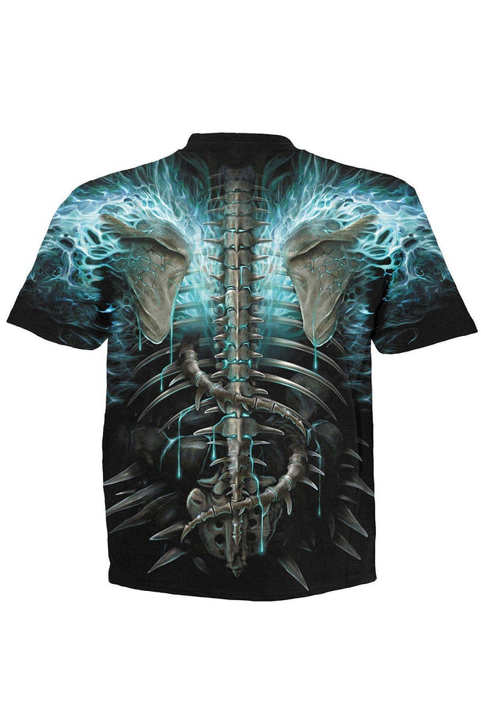 Flaming Spine - Allover T-Shirt Black-Spiral-Dark Fashion Clothing