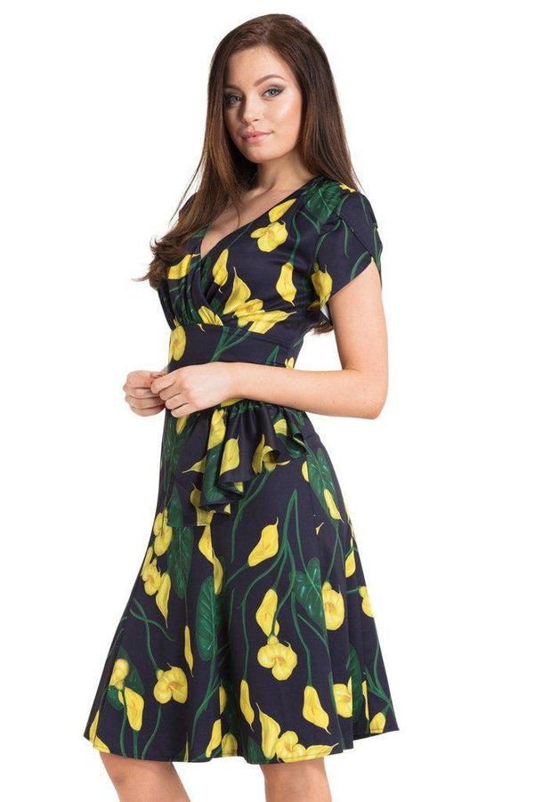 Flora Calla Lily 40s Style Dress - Voodoo Vixen - Dark Fashion Clothing