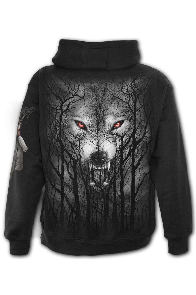 Forest Wolf - Full Zip Hoody Black-Spiral-Dark Fashion Clothing