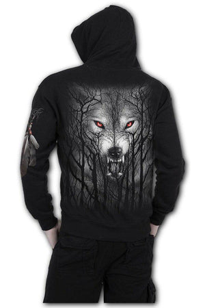 Forest Wolf - Full Zip Hoody Black-Spiral-Dark Fashion Clothing