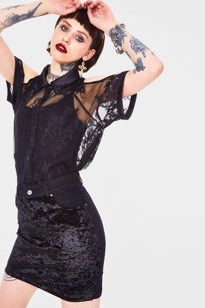 Glam Rock Velvet Mini Skirt-Jawbreaker-Dark Fashion Clothing