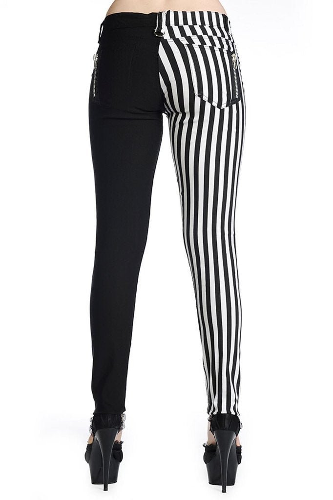 Banned Half Black Half Striped Trousers - Tbn416Str - Dark Fashion Clothing