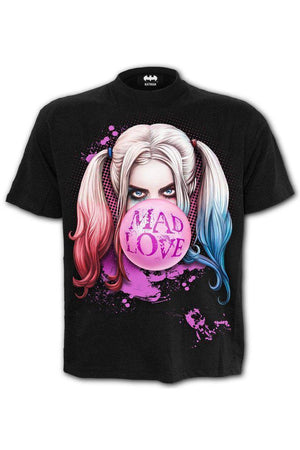 Harley Quinn - Mad Love - Front Print T-Shirt Black-Spiral-Dark Fashion Clothing