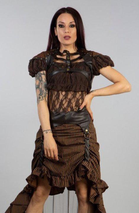 Ines Steampunk Bolero Shrug In Brown Brocade And Coffee Matte - Burleska -  Dark Fashion Clothing