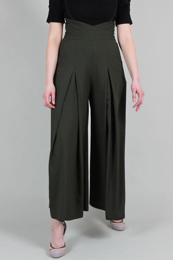 Kourt Olive High-Waisted Trousers With Suspenders