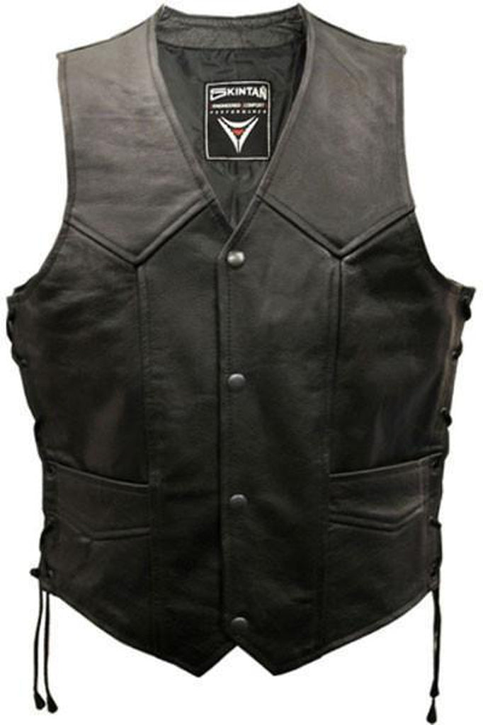 Leather biker waistcoat store