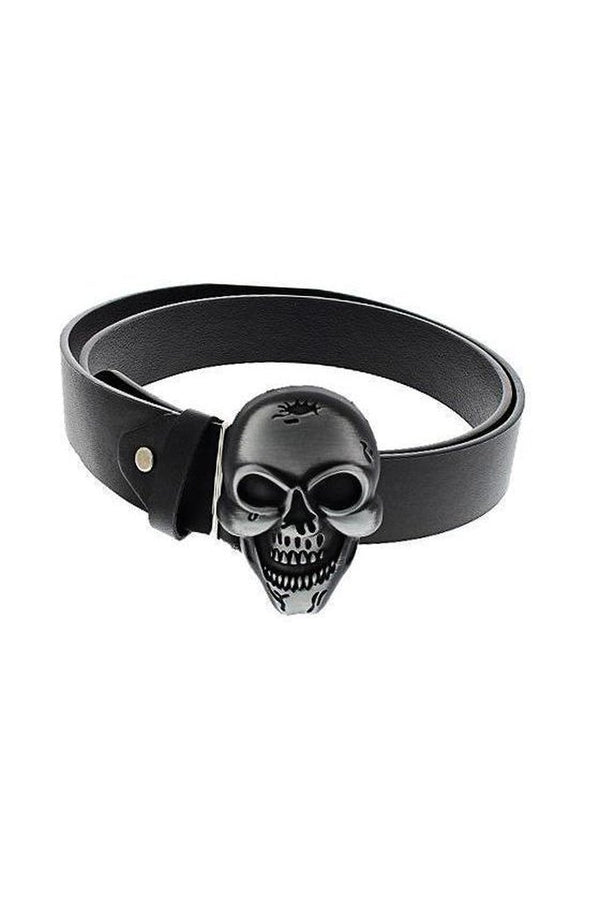 Large Skull Buckle Black Vegan Leather Belt - Arthur - Dark Fashion ...