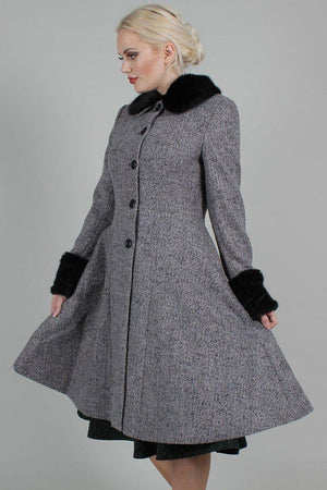 Violet Fur Trim Dress Coat by Voodoo Vixen - Dark Fashion Clothing