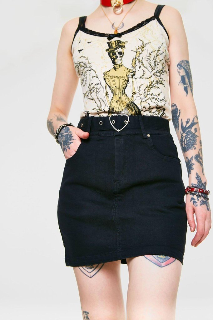 Love is Simple Black Denim Skirt by Jawbreaker - Dark Fashion Clothing