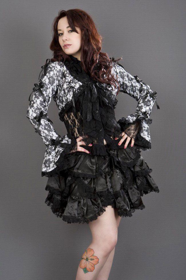 Melissa Burlesque Bolero Jacket In Cotton Black Lace Overlay Burleska Dark Fashion Clothing