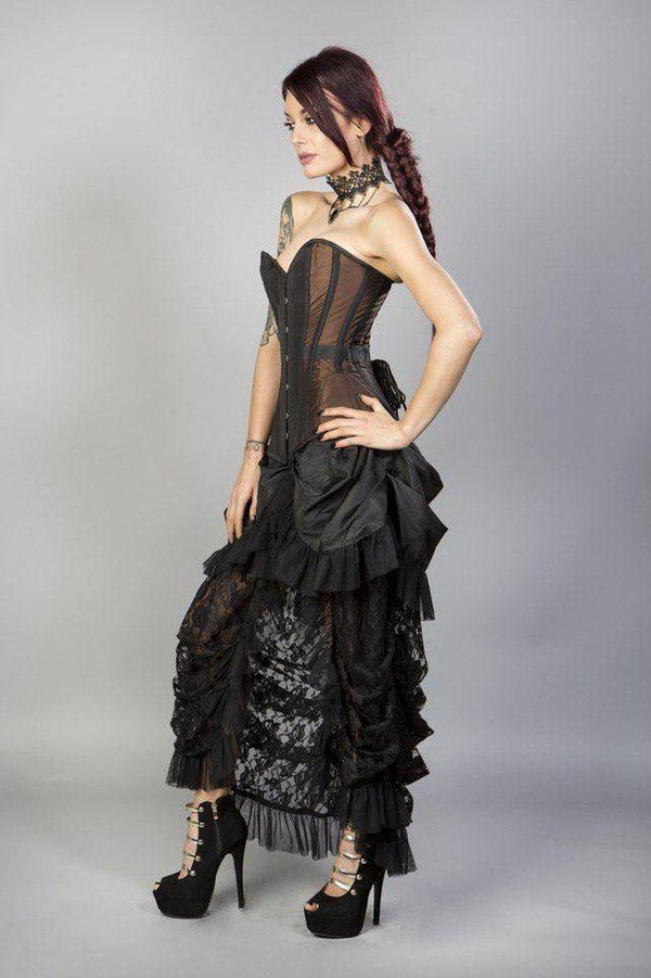 STORM Burlesque Outfit Silver Black Striped Corset Steampunk Dress With  Feather Bustle 