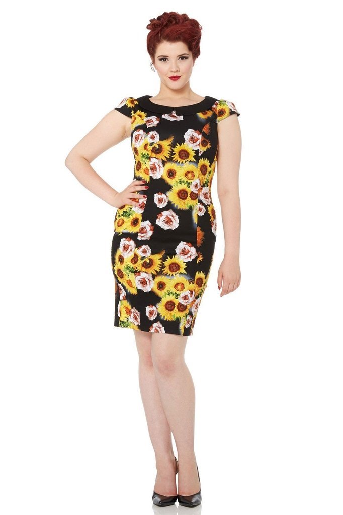 Nahla Sunflower Pencil Dress by Voodoo Vixen Dark Fashion Clothing