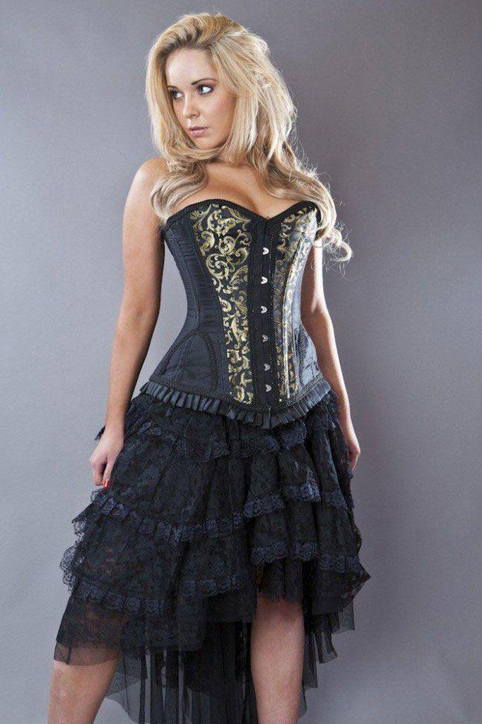 Red And Black Stripes Brocade Gothic Burlesque Corset Overbust Bustier