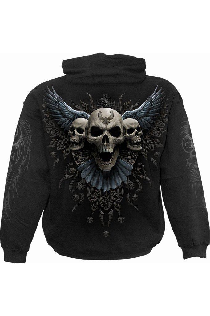 Raven Skull - Hoody Black-Spiral-Dark Fashion Clothing