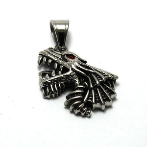 Roaring Dragon Head Pendant With Red CZ Eyes-Badboy-Dark Fashion Clothing