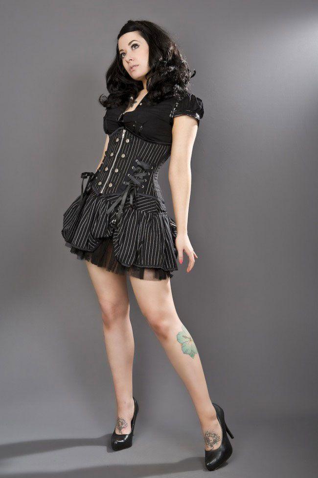 Rock Underbust Waist Cincher Corset In Pinstripe-Burleska-Dark Fashion Clothing