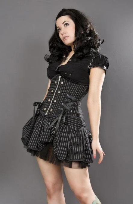 Rock Underbust Waist Cincher Corset In Pinstripe-Burleska-Dark Fashion Clothing